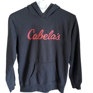 Cabela’s Black Red Logo Hoodie Pouch Pocket Unisex Boys Size XL GUC